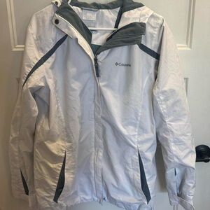 Columbia women’s interchange bugaboo jacket white grey stripes